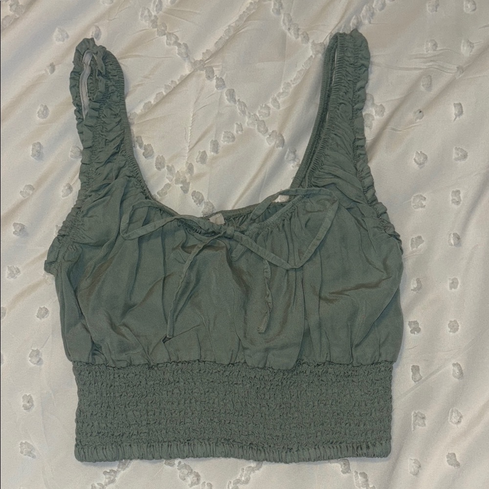Love Tree Green Ruched Smocked Tank Top